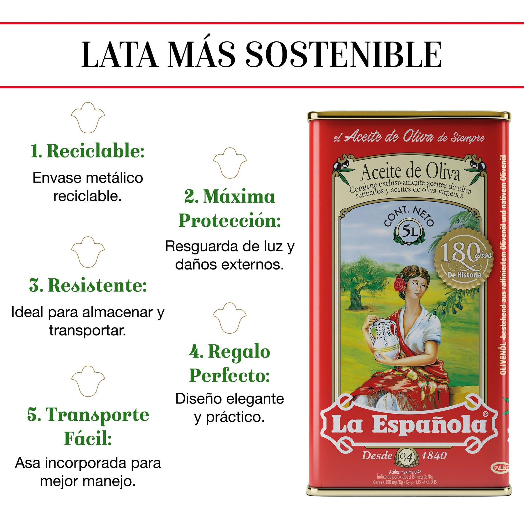 Aceite de Oliva Suave 0,4º La Española en Lata 5L