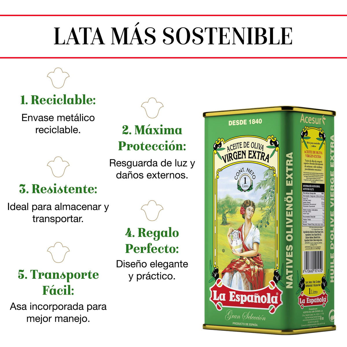 Aceite de Oliva Virgen Extra en Lata 1L