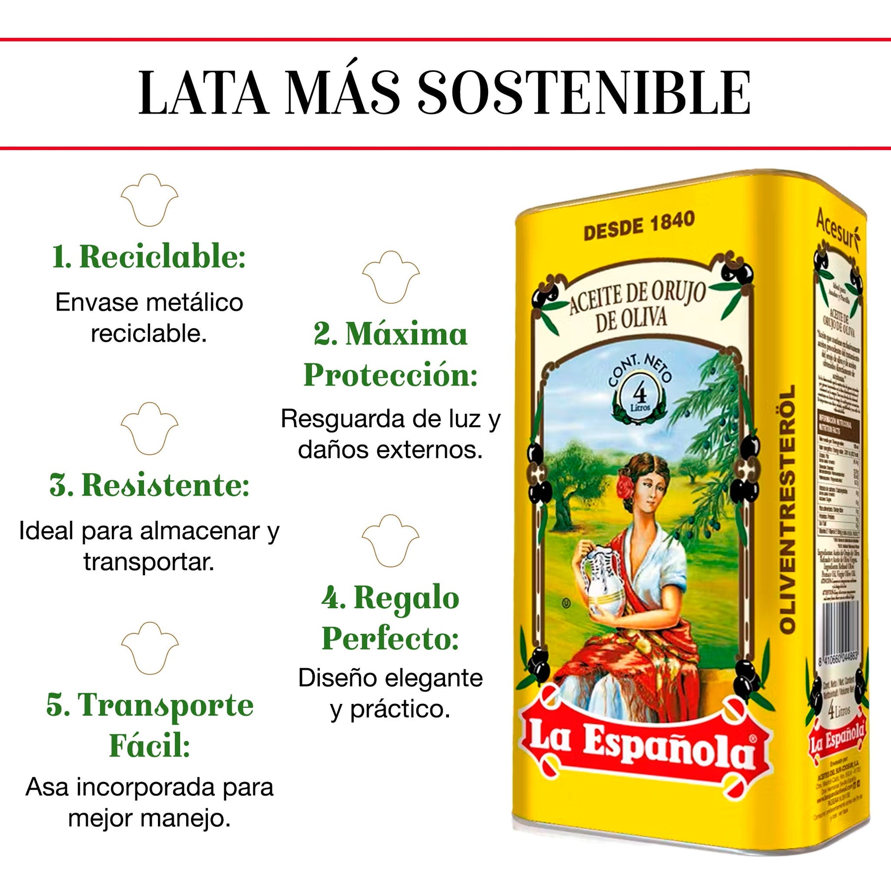 Aceite de Orujo de Oliva La Española en Lata de 4L
