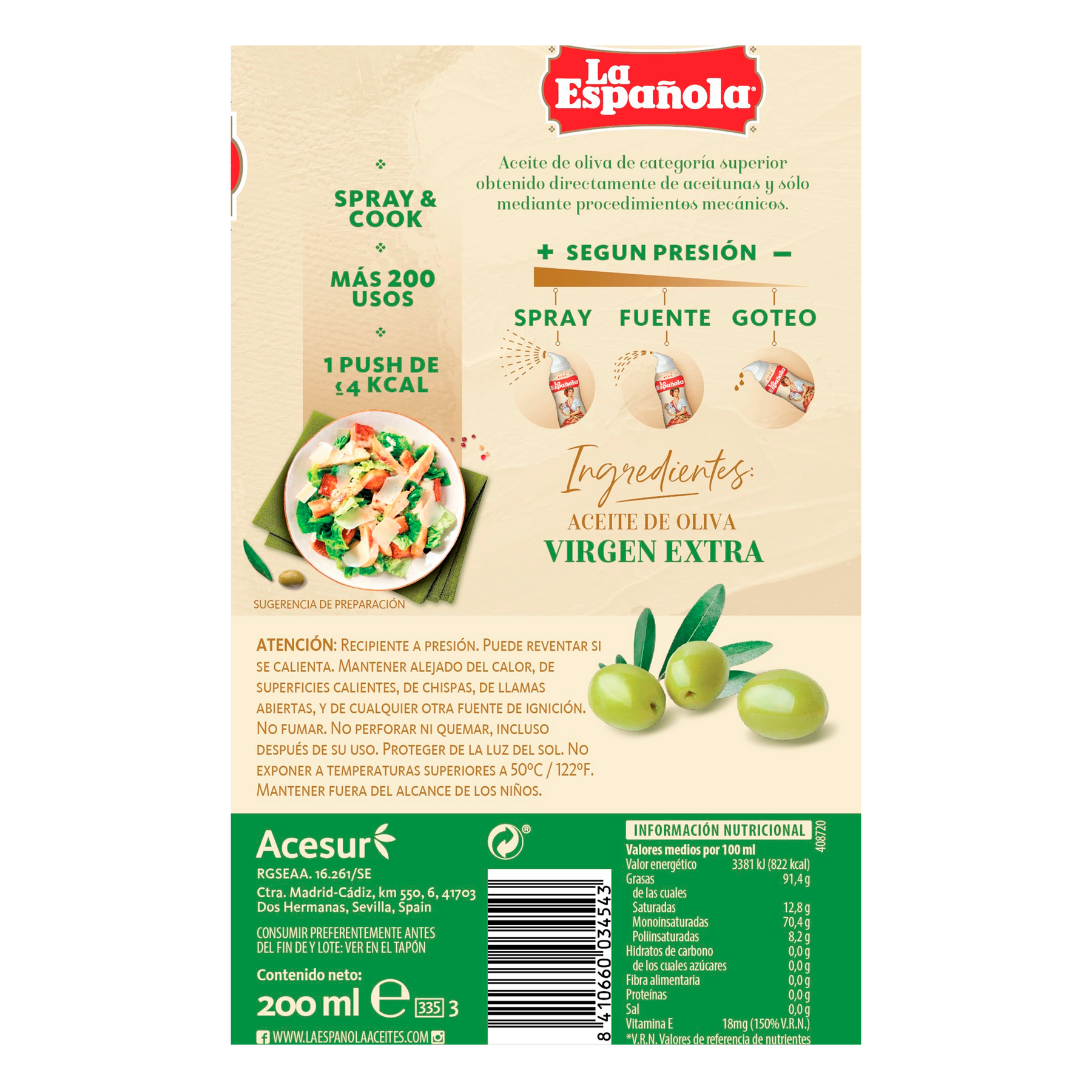 Aceite de Oliva Virgen Extra La Española en Spray de 200ml