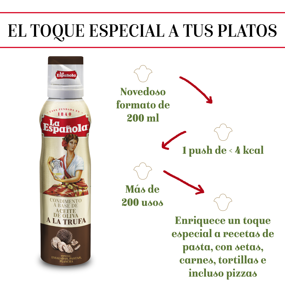 Aceite de Oliva Virgen Extra La Española con esencia de Trufa en Spray de 200ml