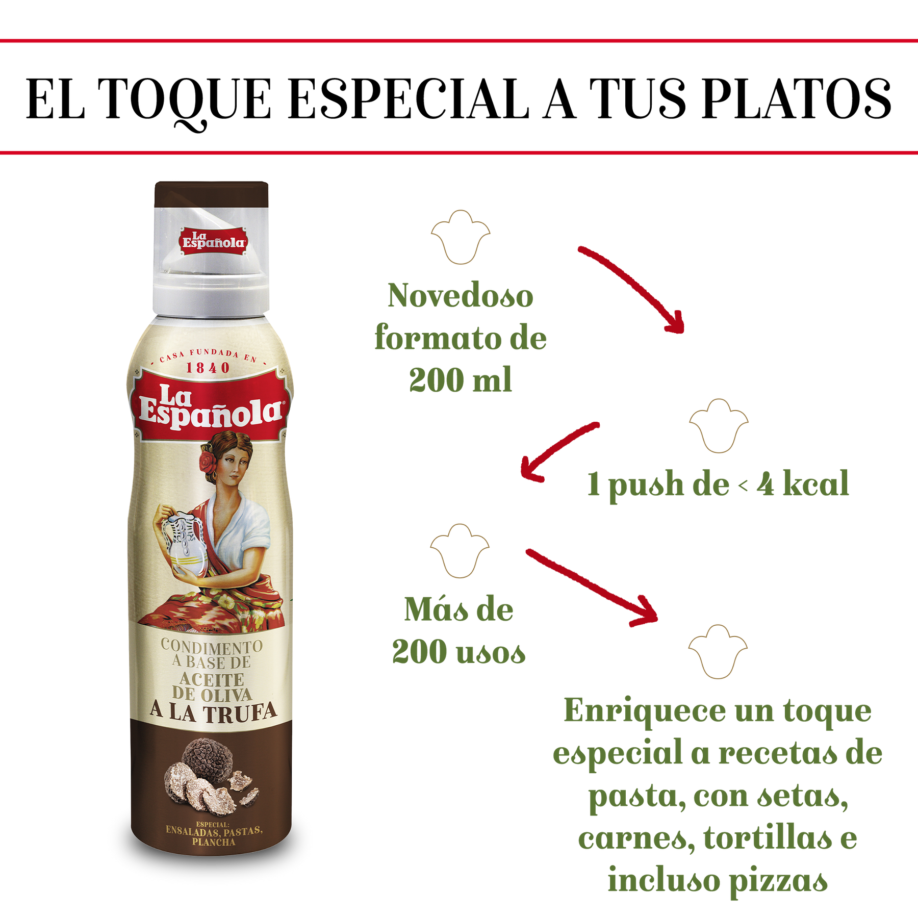 Aceite de Oliva Virgen Extra La Española con esencia de Trufa en Spray de 200ml