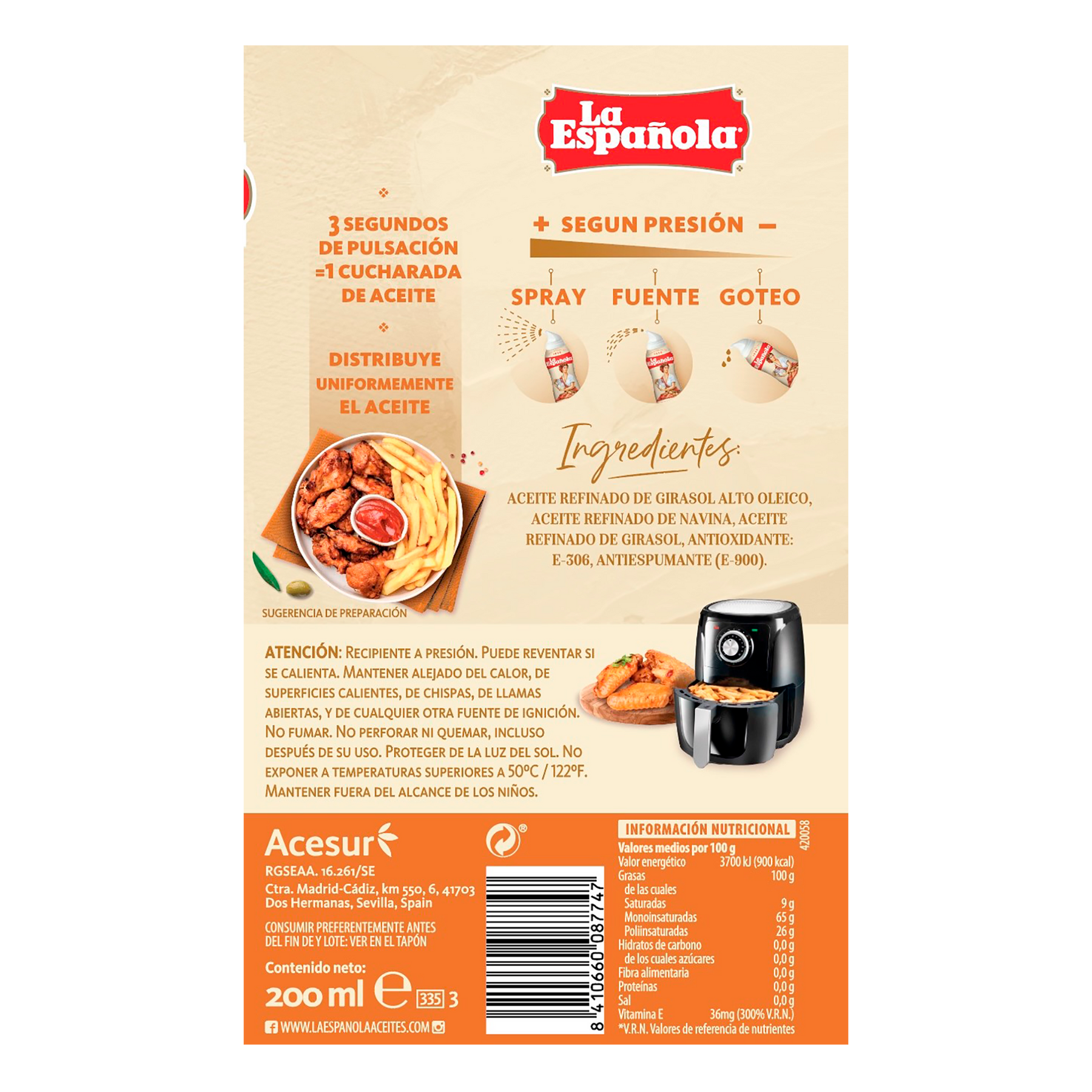 Aceite La Española en Spray Especial Freidora de Aire