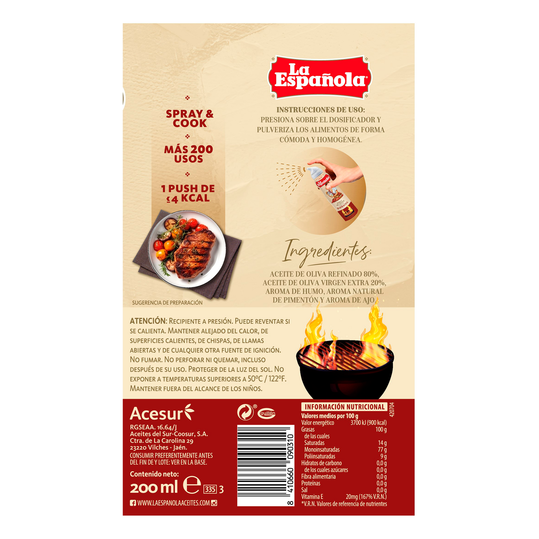 Aceite de Oliva La Española especial Barbacoa en Spray 200 ml