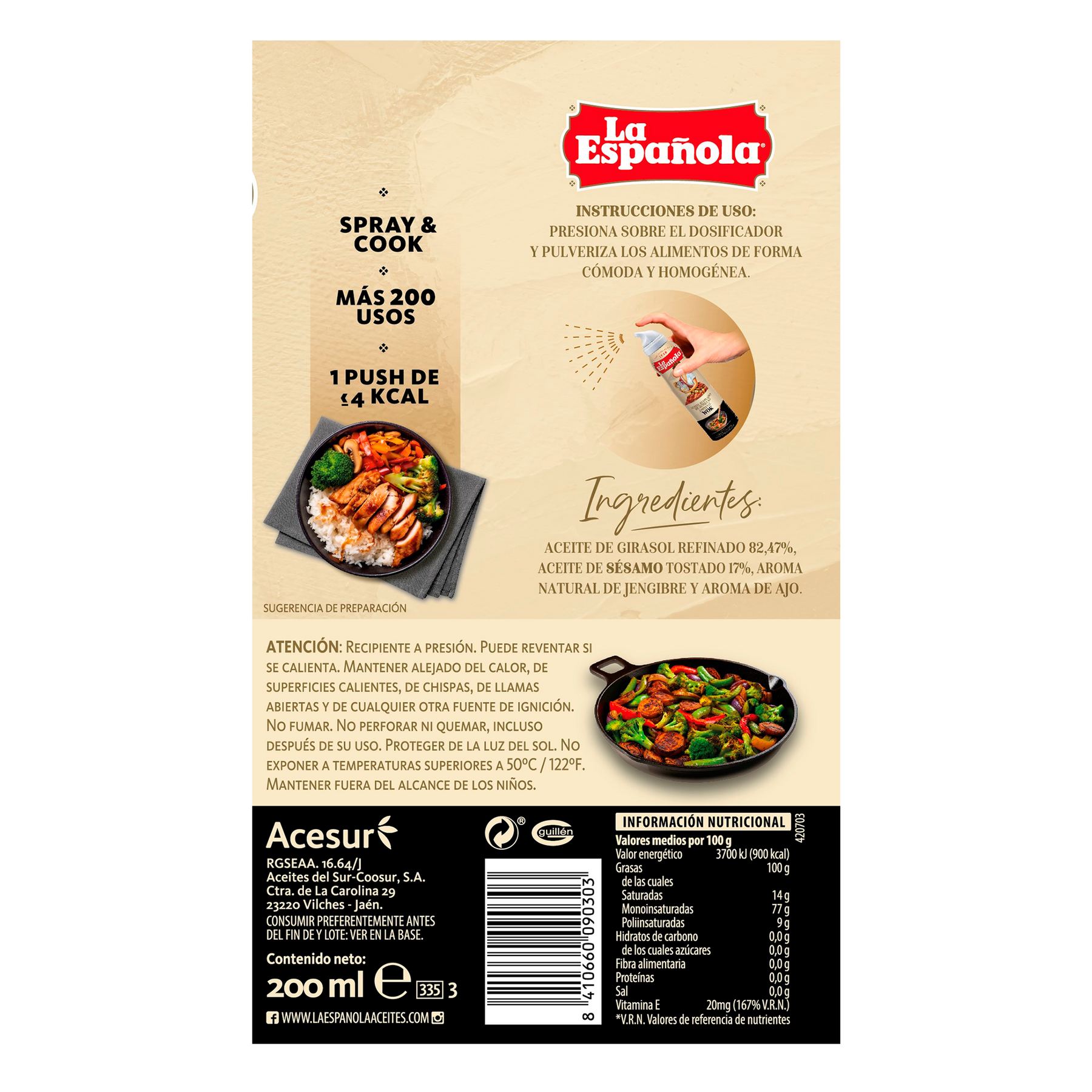 Aceite de Semillas La Española especial Wok en Spray 200 ml